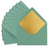 25 DIN C5 envelopes, 15,6 x 22 cm, eucalyptus green kraft paper with gold silk lining, wet glued, blank envelopes made of recycled paper, Umwelt series