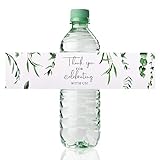 URROMA Gracias etiquetas de botella de agua, 50 piezas de etiquetas de botella de agua verde etiquetas adhesivas de botella de agua personalizadas para fiesta de boda