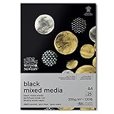 Winsor & Newton - Bloc de papel negro para Mixed Media, A4, 200g, (25 hojas, 100% libre de ácido, calidad de archivo, adecuado para técnicas de pintura húmeda y seca)