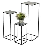 DanDiBo Juego de 3 taburetes de metal negro rectangulares para flores, mesa auxiliar 434