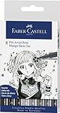 Faber-Castell 167107 - Pack de 8 rotuladores para dibujo Manga Pitt Basic Set, estuche básico, tonos negros y grises