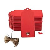 100pc Hollow corazón Kraft etiquetas de papel, crivers 1,6 x 3,5 pulgadas etiquetas de regalo con libre 65.6 Pies Naturales Yute Twine para Navidad boda Favor regalo, color rosso