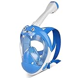 IMMEK Máscara de Buceo para niños,León Marino Máscara de Snorkel Doble Vía Aérea Panorámica Gafas Buceo de Cara Completa Gafas de Bucear Anti-Niebla y Anti-Fugas (Azul)