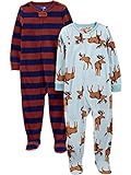 Simple Joys by Carter's 2-Pack Holiday Loose Fit Flame Resistant Fleece Footed Pajamas Conjunto de Pijama, Alce/Rayas, 4-5 años, Pack de 2