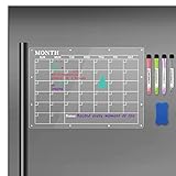 MoKo magnetni mesečni koledar, 42,5 x 30 cm, magnetna tabla za načrtovanje za hladilnik, akril s 4 flomastri in 1 radirko za rojstnodnevne zapiske, opomnik nakupovalnega seznama, prozoren