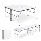 KOMFOTTEU Setha sa 2 Aluminium Folding Tables, Caming Table with Adjustable Height of 33/55/66 cm, Portable and Combinable Garden Table with Carry Handles for Picnic, 60 x 120 cm