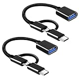 YRIKE Cable OTG USB C, Adaptador 2 en 1 USB C/Micro a USB 3.0 OTG (Pack de 2) Compatible con MacBook Samsung Galaxy y Más Dispositivos con USB C/Micro