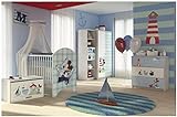 Best For Kids Juego completo de habitación infantil Disney Mickey (juego de 7 unidades, cuna + colchón de 10 cm + armario + cómoda + estante + caja de juguetes)