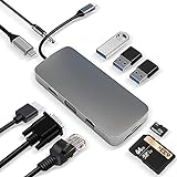 HUB USB C, Adaptador USB C 10 en 1 con 4K HDMI, VGA, 100W PD, USB 3.0, Ethernet RJ45, Lector de Tarjetas SD/TF, AUX de 3.5mm, Compatible con Portátiles MacBook Pro/Air USB C y más Dispositivos Tipo C