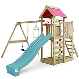 WICKEY MultiFlyer Playground karo Swing and Slide Turquoise, Outdoor Playground karo Sandpit, Tangga lan Aksesoris Play kanggo Taman