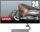Lenovo Q24i-1L – 23.8-дюймовий ігровий монітор FullHD з елегантним дизайном (IPS, 75 Гц, 4 мс, HDMI, VGA, FreeSync, динаміки, EyeSafe, металева основа) Регулювання нахилу – чорний/сірий