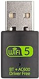 WiFi Adaptador USB Bluetooth para PC, Dongle Inalámbrico 600 Mbps Doble Banda 2.4G/5.8G Adaptador USB Bluetooth Tarjeta de Red Receptor WiFi para PC Laptop Desktop Win10 / 8 / 8.1 / 7