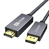 IVANKY Cable DisplayPort a HDMI 4K, 2M Cable de DP a HDMI Trenzado Nylon, Hombre a Hombre Compatible con HDTV, Portátil, AMD, NVIDIA, HP Elitebook, ThinkPad y Más - Gris