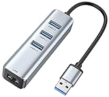 Adaptador USB Ethernet ,ABLEWE Hub USB 3.0 con 3 Puertos USB 3.0 y1 Puerto LAN RJ45 1000M Gigabit para MacBook,Mac OS,iMac,Windows,Chrome,Surface,XPS,etc.-Aluminio Plata
