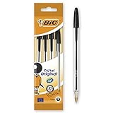 Bic Cristal Original - Bolígrafo de punta redonda, color negro, pack de 4 unidades