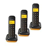 Alcatel D135 Trio - Tres Teléfonos Inalámbricos con Mini Base, Color Negro y Naranja