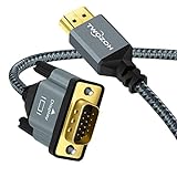 Twozoh Cable HDMI a VGA 1M. Aleación de aluminio Shell Nylon trenzado y chapado en oro Soporte 1080P/60Hz para Monitor