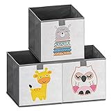 Navaris 3X Caja para almacenaje de Juguetes - Juego de Cajas Plegables para niños bebés - Cubo Plegable para Almacenamiento con diseño de Animales