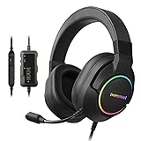 Tronsmart USB PC Gaming Headset PS4 Surround Sound 7.1 voor Gaming Microfoon LED-verlichting Annulering/Mute Control/Micro Hoofdtelefoon Zachte oorkussens