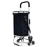 VOUNOT Aluminum Folding Cart, 6 Wheel Shopping Cart with Removable Waterproof Bag, 50L, ສີດຳ