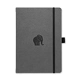 Dingbats Wildlife A5+ Cuaderno Notebook PU Cuero, Papel 100gsm Crema MicroPerforado, Bolsillo Interior, Cierre Elástico, Titular de la Pluma, Marcador (De Puntos, Elefante Gris)