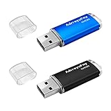 USB Flash Drive 64GB, 2 moso Pen Drive Mini Pendrive 64GB Portable Memory Stick USB 2.0 Flash Drive ak kouvèti ak endikatè ki ap dirije pou machin, tablèt, PC, elatriye Depo done (nwa, ble)