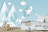 Oedim Papel Pintado Infantil para Pared Cohete, Montañas y Nubes en Cielo Azul, Mural, Papel Pintado, Decoración comedores, Salones, Habitaciones