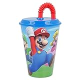Vaso Infantil Reutilizable con Tapa y Pajita de 430 ml de Super Mario