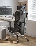 Hbada Ergonomic Office Chair Mesh Desk Chair with Headrest Lumbar Support Nui Angle Reclining Computer Chair Integrated Footrest Elastic Mesh Backrest Black