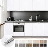 KINLO पनरोक चित्रित चिपकने वाला कागज लकड़ी की छवि पीवीसी स्टिकर के साथ सजाने और फर्नीचर रसोई बाथरूम के लिए स्टिकर की रक्षा के लिए पनरोक हल्के 0.61 * 5M प्रति रोल, सफेद रंग