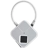 keyren Candado con Huella Digital, candado con Cable de Alambre Carga USB Bloqueo de Huella Digital Inteligente para Control de Acceso(Silver)