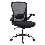 Chaise de bureau SONGMICS avec accoudoir pliant, chaise de bureau pivotante à 360 °, support lombaire réglable, gain de place, noir OBN37BK