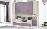 Dafne Italian Design Dormitorio completo con puente – Efecto Altea beige, lavanda (doble cama individual y armario) (295 x 93 x 245 cm)