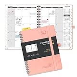 POPRUN Monthly Agenda 2023 2024 22 x 16,5 cm, School Agenda 18 Months from Jul.23 - Dec.24, Spiral Planner with Soft Cover in Vegan Leather and FSC Paper - Pink