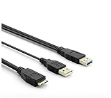 KUYIA Cable USB 3.0 Y - 1FT/30CM, Alta Velocidad hasta 5 Gbps Macho A a Micro B y Energía, Transferencia de Datos Compatible con Wii U PS4 Xbox Disco Duro Externo Toshiba, Western Digital My Passport
