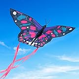 Aihomego Cerf-volant pour enfants, cerf-volant papillon pour enfants, cerf-volant adulte, facile à voler par vent fort, bon pour les débutants, 130 x 60 cm (violet)