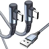 sweguard Cable USB Tipo C, 2 Pack 2m Cargador Tipo C Carga Rápida, Cable USB C Acodado Nylon Trenzado para Móvil USB C Galaxy Note S20 A70 A21 A51, Xiaomi 10 11, Redmi Note 9 8, Huawei P40 P30-Gris