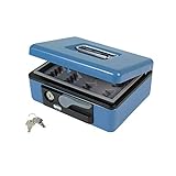 Amig - Caja de caudales Modelo 2500 | Acero | Con bandeja portamonedas | Azul | 230 x 185 x 80 mm