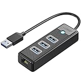 USB 3.0 HUB Ethernet, ORICO 4-en-1 USB 3.0 con RJ45 10/100/1000 Gigabit Ethernet Adaptador con Cable de 0,5 pies Compatible con Mac OS 10.X y Superior, Linux, Android-Negro