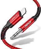 JSAUX Cable Auxiliar para iPhone【Certificación MFi】,Cable Lightning a Jack 3.5mm，Cable Auxiliar de Coche para iPhone para iPhone 12 12 Mini 12Pro 12Pro MAX 11 11Pro 11 Pro MAX XS XR 8 7-Rojo