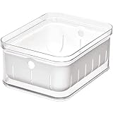 iDesign Caja organizadora para frutas y verduras, caja de plástico libre de BPA, organizador de cocina con bandeja de goteo para guardar alimentos, transparente