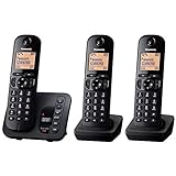 Paquete de 3 teléfonos inalámbricos Panasonic KX TGC223EB digitales con pantalla LCD, color negro