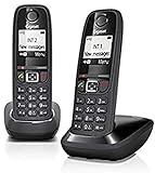 Gigaset AS405 Duo - Teléfono Inalámbrico, Pack de 2 Unidades, Manos Libres, 100 Contactos, Pantalla gráfica iluminada 1.8', Letra tamaño grande, Color Negro