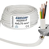 EBROM Cable redondo de plástico para manguera H03VV-F 4 x 0,75 mm² (mm2) 4G0,75 – Color: blanco 10 m/15 m/20 m/25 m/30 m/35 m/40 m/45 m/50 m/55 m/60 m, etc. hasta 250 m en pasos de 5 m
