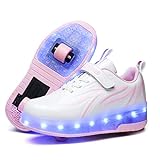 Zapatillas con Ruedas,Niños Niña LED Luces Zapatos 7 Colores Luminosas Flash Zapatos de Roller Doble Rueda Patines Deportivo al Aire Libre Gimnasia Zapatos de Skateboard con USB Carga