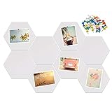 Xinzistar 8 x tablones de corcho con chinchetas, hexagonal, pizarra de corcho autoadhesiva, paneles de pared, para colgar fotos, casa, oficina, color blanco