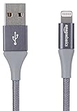 Amazon Basics – Cable de nailon con trenzado doble, de USB A a Lightning, con certificación MFi de Apple, Gris oscuro, 3 m