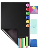 CHMMY ब्लैक चॉकबोर्ड चिपकने वाली दीवार ब्लैकबोर्ड चुंबकीय ब्लैकबोर्ड 45*100 सेमी, 6 धूल रहित रंगीन चाक, 6 चुंबक, कपड़ा, चुंबकीय टेंग्राम, चाक धारक, काला चुंबकीय मार्कर धारक