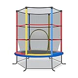 Lit trampoline enfant COSTWAY Ø 109 cm, trampolines avec filet de sécurité et coussin à ressorts pour enfants de 3 à 6 ans, charge statique ronde en métal 135 kg (coloré)