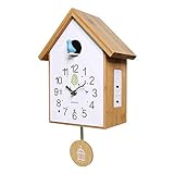 KUANDARMX Reloj de pared de cuco nórdico, reloj de cuco con diseño de pájaros pequeños, reloj de decoración de dormitorio infantil, blanco, normal